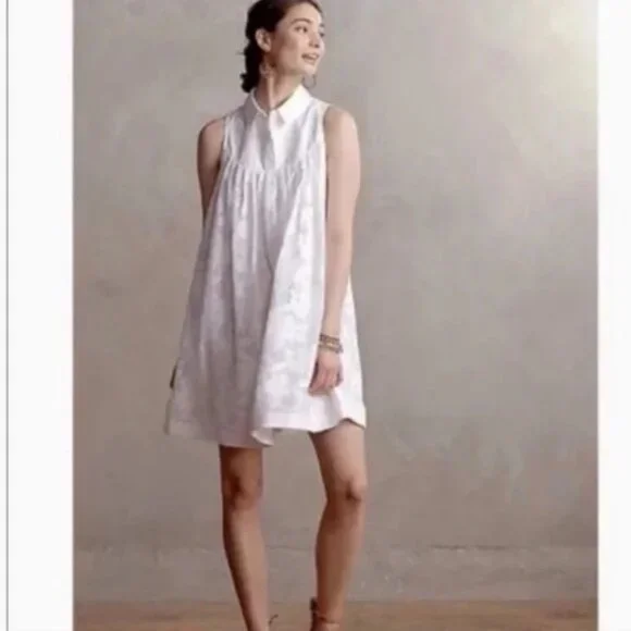 NWOT Anthropologie HD in Paris White Lace Poplin Swing Dress size XS - Picture 2 of 7